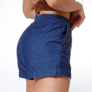 Bermuda Jeans Feminina Cintura Alta em Tecido Leve com Cordão - 36