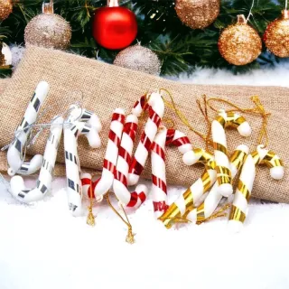 Conjunto de 6 Peças Natalinas Decoradas - Pendente Bengala