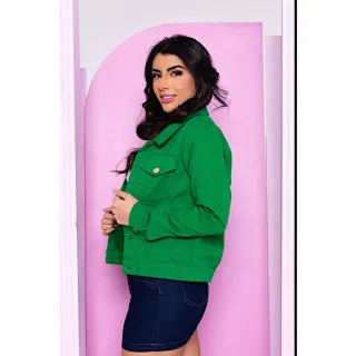 Jaqueta Feminina Colorida em Jeans Brim Denim Verde - Verde