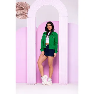Jaqueta Feminina Colorida em Jeans Brim Denim Verde - Verde