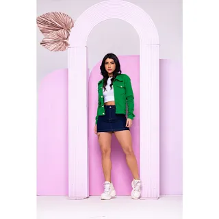 Jaqueta Feminina Colorida em Jeans Brim Denim Verde - Verde