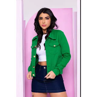 Jaqueta Feminina Colorida em Jeans Brim Denim Verde - Verde