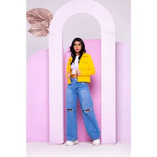 Jaqueta Colorida Jeans Feminina | Amarelo | Brim | Denim - Amarelo
