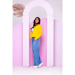 Jaqueta Colorida Jeans Feminina | Amarelo | Brim | Denim - Amarelo