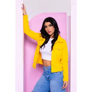 Jaqueta Colorida Jeans Feminina | Amarelo | Brim | Denim - Amarelo