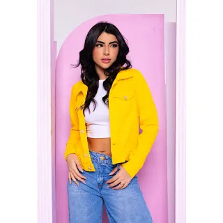 Jaqueta Colorida Jeans Feminina | Amarelo | Brim | Denim - Amarelo