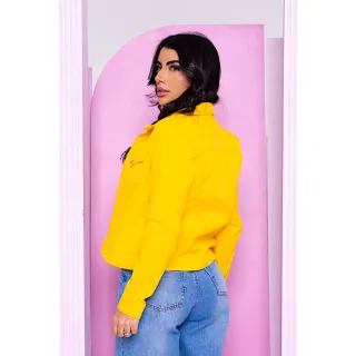 Jaqueta Colorida Jeans Feminina | Amarelo | Brim | Denim - Amarelo