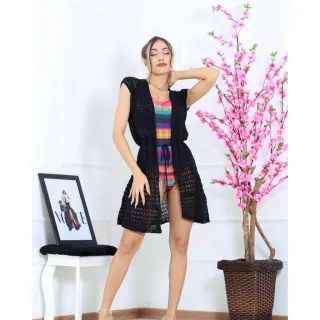 Tricô Aberto com Babado: Saída de Praia Feminina - Pink