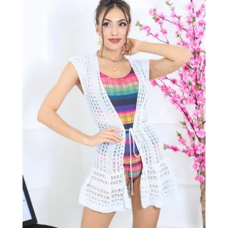 Tricô Aberto com Babado: Saída de Praia Feminina - Pink