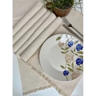 Algodão Chic Tear Americano Jogo - 7 peças - Cru com listrado vermelho