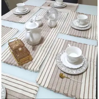 Jogo de Mesa Americano de Tear com 7 peças: Decoração Chic e Imperdível - Preto faixa