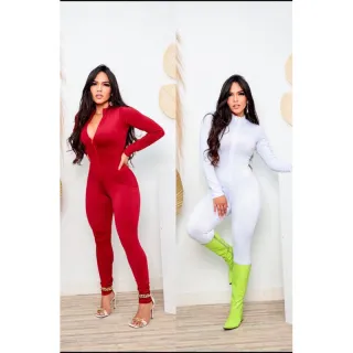 Macacão longo de suplex com zíper - Gringa - Branco