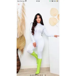 Macacão longo de suplex com zíper - Gringa - Branco