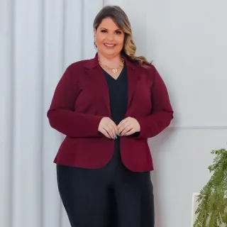 Terninho Social Feminino Plus Size G1 G2 G3 Neoprene Blazer - Vinho