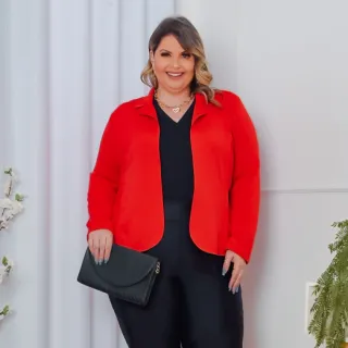 Terninho Social Feminino Plus Size G1 G2 G3 Neoprene Blazer - Vinho