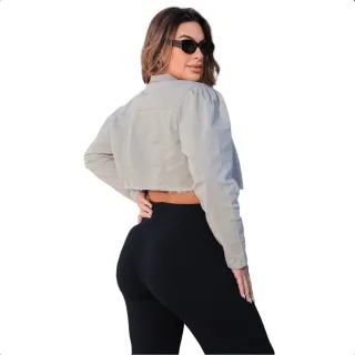 Jaqueta Feminina Off Jeans Desfiada Barra Sem Elastano - GG