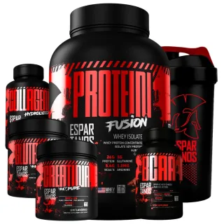 Combo Completo de Suplementos para Massa Muscular - Whey Protein Isolado Fusion + Bcaa + Creatina + Glutamina + Colágeno Hidrolisado - Morango