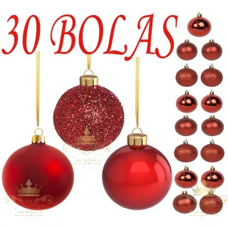 Promoção - Kit 30 Unidades Bolas de Natal Vermelhas Lisa Fosca Glitter N3 - Único