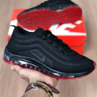 Top Tênis Masculino Air Max 97 Confortável Caminhada Várias Cores - 97 PRETO BRANCO