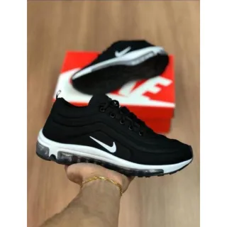 Top Tênis Masculino Air Max 97 Confortável Caminhada Várias Cores - 97 PRETO BRANCO