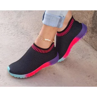 Atividades físicas feminino elástico slip on respirável - grafite/tiedye