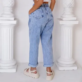 Cós Elástico Calça Feminina Mom Jeans Cintura Alta - 46