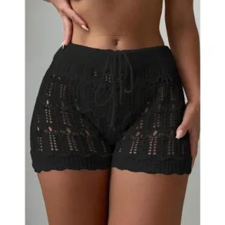 Moda Praia Tricot Shortinho Feminino Crochê Saida de Praia Pareô Canga - Laranja