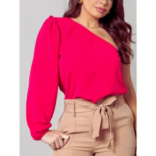 Blusa moda blogueira feminina Duna um ombro jovem social mula manca - Azul