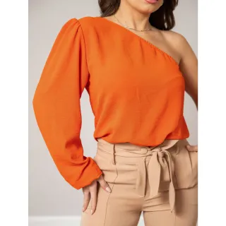 Blusa moda blogueira feminina Duna um ombro jovem social mula manca - Azul