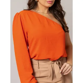 Blusa moda blogueira feminina Duna um ombro jovem social mula manca - Azul