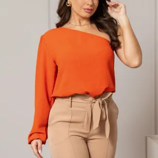 Blusa moda blogueira feminina Duna um ombro jovem social mula manca - Azul