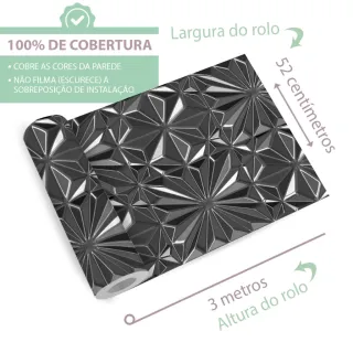 Papel de Parede Lavável Cinza Escuro 3D - Cozinha, Banheiro, Sala - Único