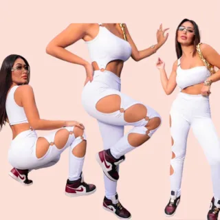 Moda Gringa: Macacão Canelado com Argola na Perna - Virgínia - Vermelho