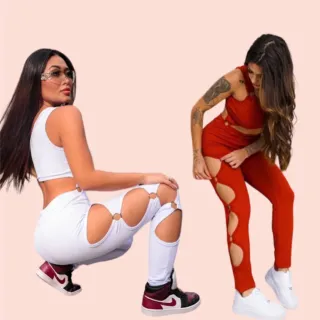 Moda Gringa: Macacão Canelado com Argola na Perna - Virgínia - Vermelho