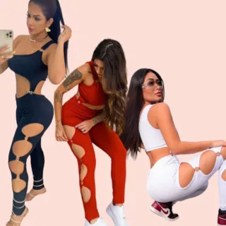 Moda Gringa: Macacão Canelado com Argola na Perna - Virgínia - Vermelho