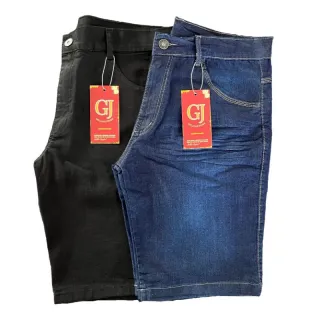 Bermuda Jeans Masculina Slim Elastano Lycra - Kit 2 - Preto - Azul