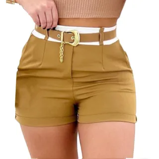 Cinto Casual Social Cintura Alta Alfaiataria Shortinho - Bege