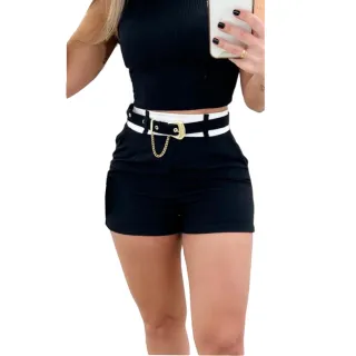 Cinto Casual Social Cintura Alta Alfaiataria Shortinho - Bege