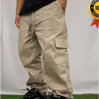 Calça Larga Parachute Caqui Unissex - Raryel - Calça Larga Cinza Cargo