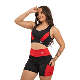 Short fitness com bolso celular e top para academia - conjunto c/b laranja