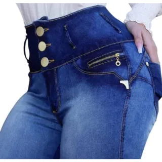Botões Hot Pants Calça Jeans Feminina Cintura Alta - Promoção - 36