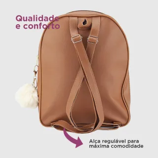 Chaveiro Pompom Detalhado para Mochilinha Feminina de Costas - Creme