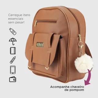 Chaveiro Pompom Detalhado para Mochilinha Feminina de Costas - Creme