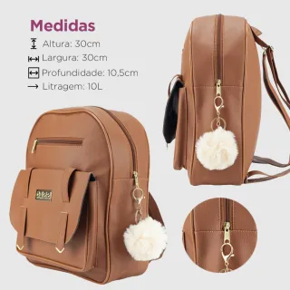 Chaveiro Pompom Detalhado para Mochilinha Feminina de Costas - Creme