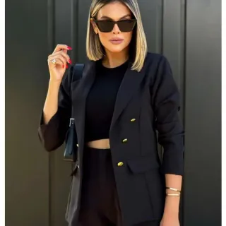 Envio Super Rápido! Blazer Feminino Lindo em Alfaiataria. Compre Online na Raryel - Preto
