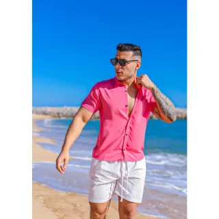 Camisa Masculina Listrada Slim Social Branca Preta Vermelha - Coral