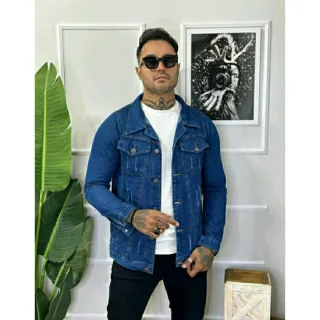 Estilo Rasgada: Jaqueta Masculina Destroyer Azul Jeans - Verde Militar