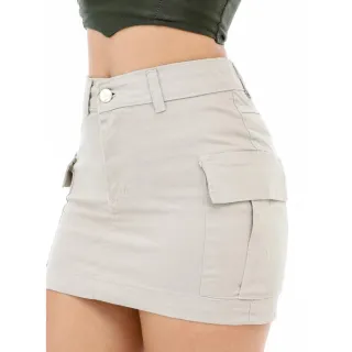 Saia Jeans Curta Feminina Cargo Sarja Alta Cos Bolso Lateral