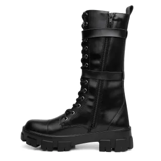 Bota Tratorada Militar Coturno Feminino com Baggs Removíveis - Preto