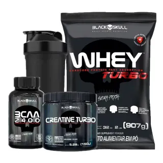 Black Skull Kit Turbo Whey Protein 907g + Bcaa + Creatina